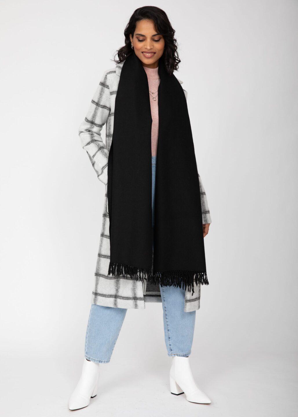 Ethically Handwoven Merino Wool Blanket Scarf in Black - likemary