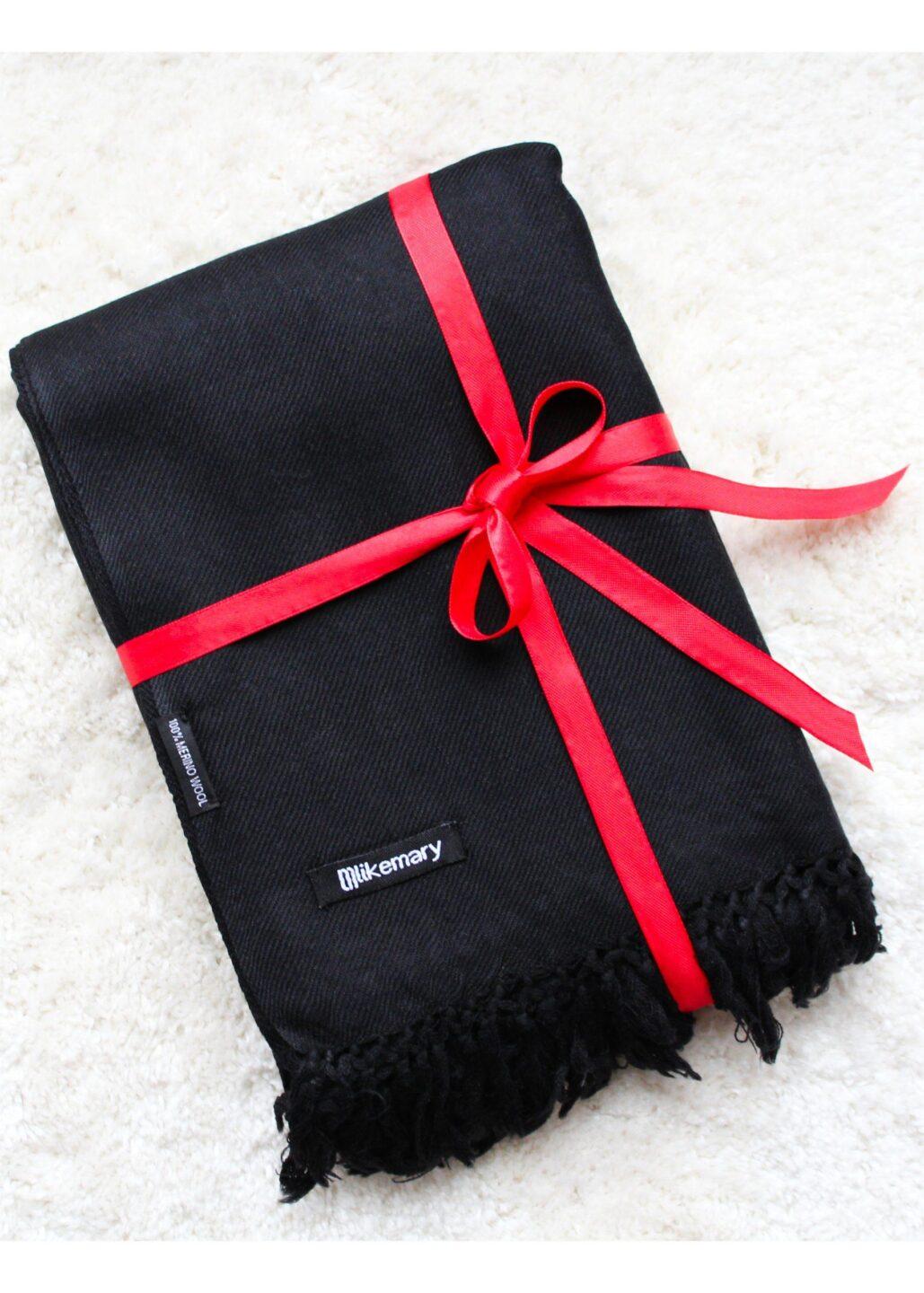 Ethically Handwoven Merino Wool Blanket Scarf in Black - likemary