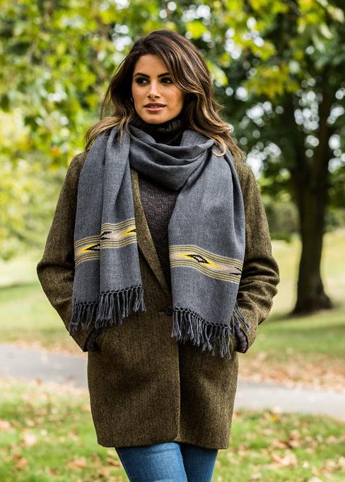 Ethically Handwoven Merino Wool Blanket Scarf in Charcoal Grey Takhi - likemary