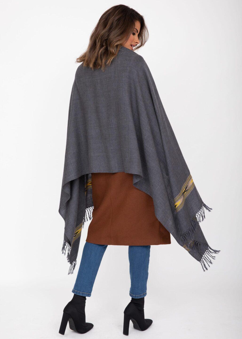 Ethically Handwoven Merino Wool Blanket Scarf in Charcoal Grey Takhi - likemary