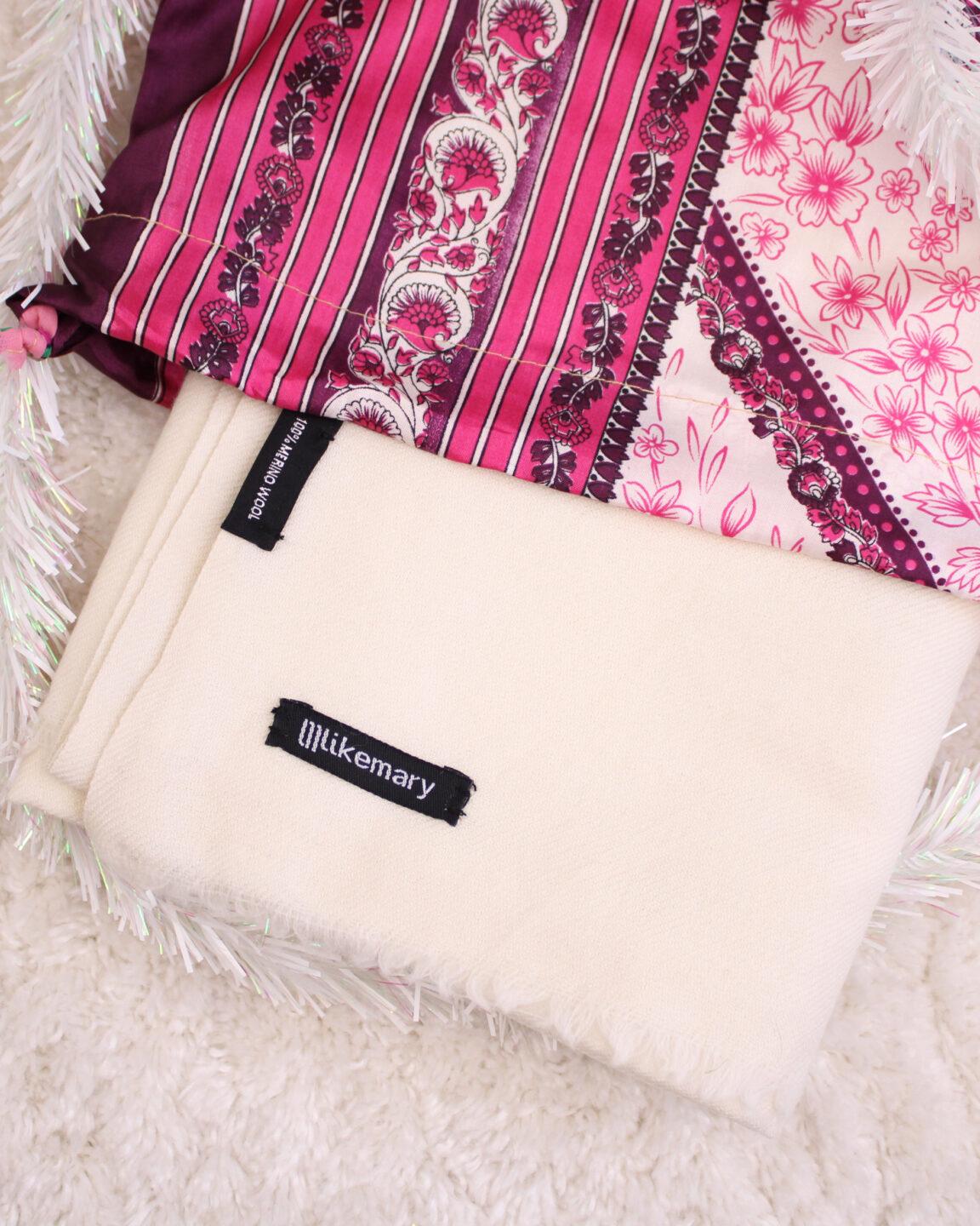 Ethically Handwoven Merino Wool Blanket Scarf in Cream - likemary