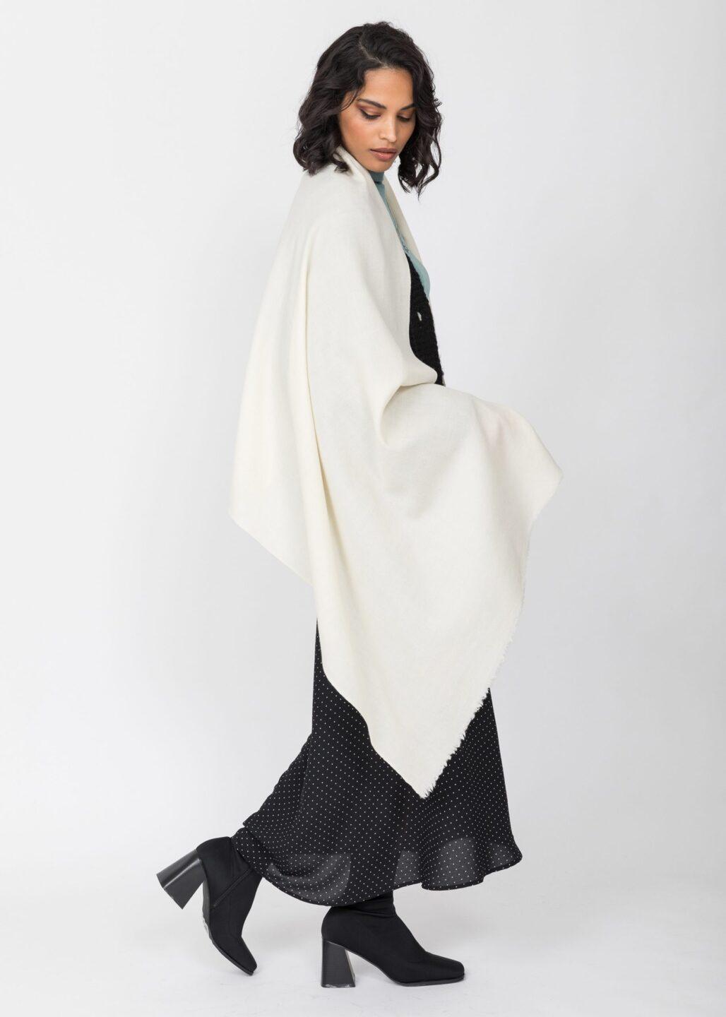 Ethically Handwoven Merino Wool Blanket Scarf in Cream - likemary