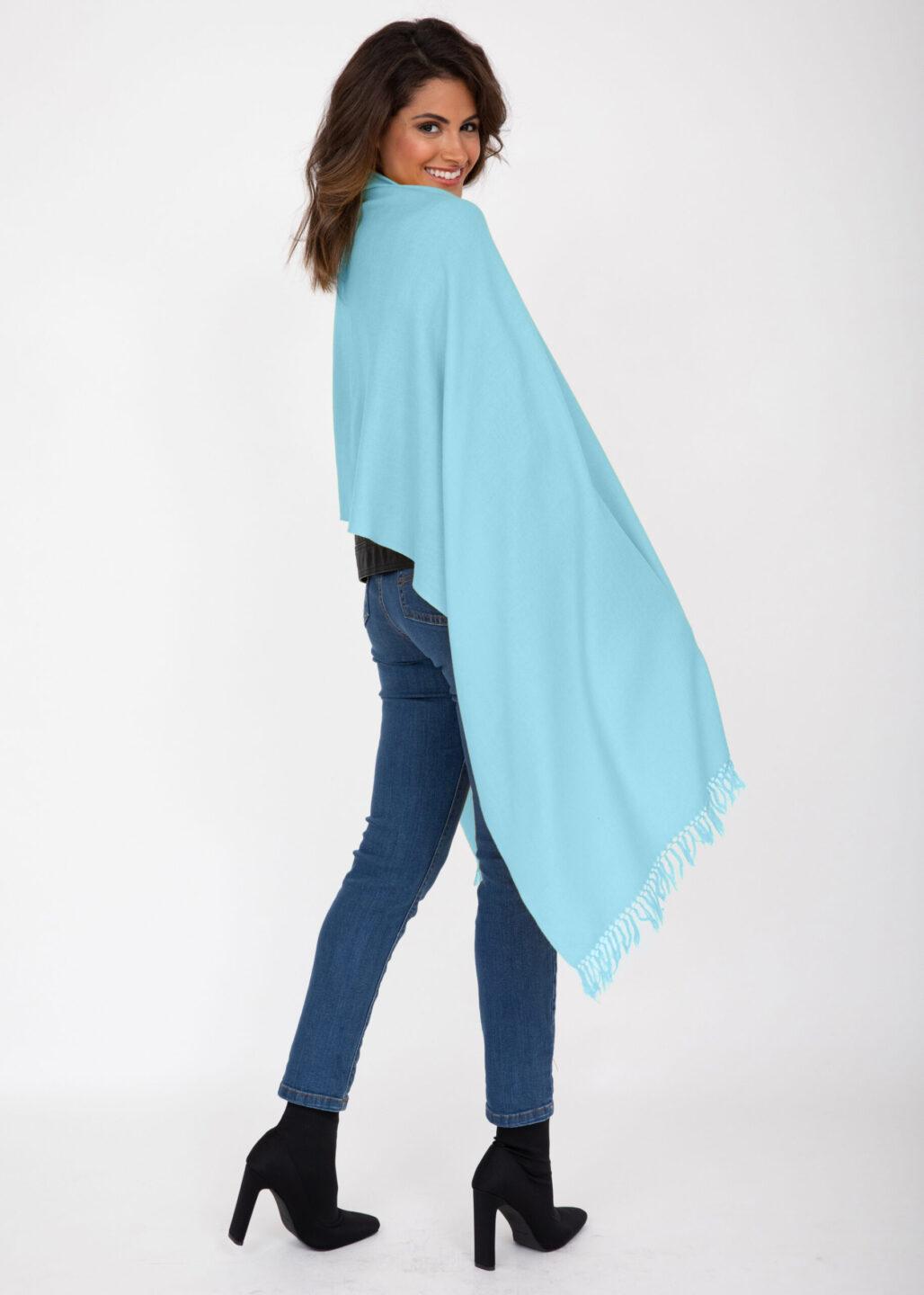 Ethically Handwoven Merino Wool Blanket Scarf in Crystal Blue - likemary