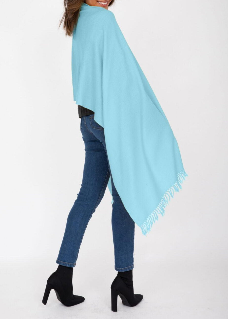Ethically Handwoven Merino Wool Blanket Scarf in Crystal Blue - likemary