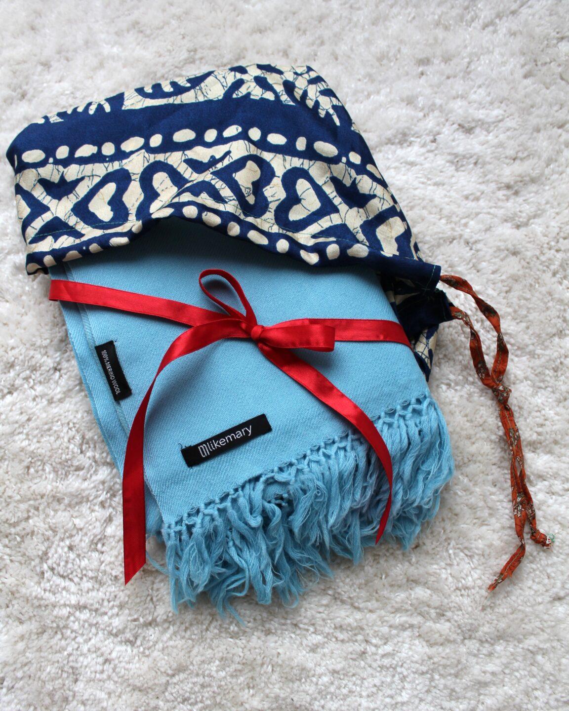 Ethically Handwoven Merino Wool Blanket Scarf in Crystal Blue - likemary