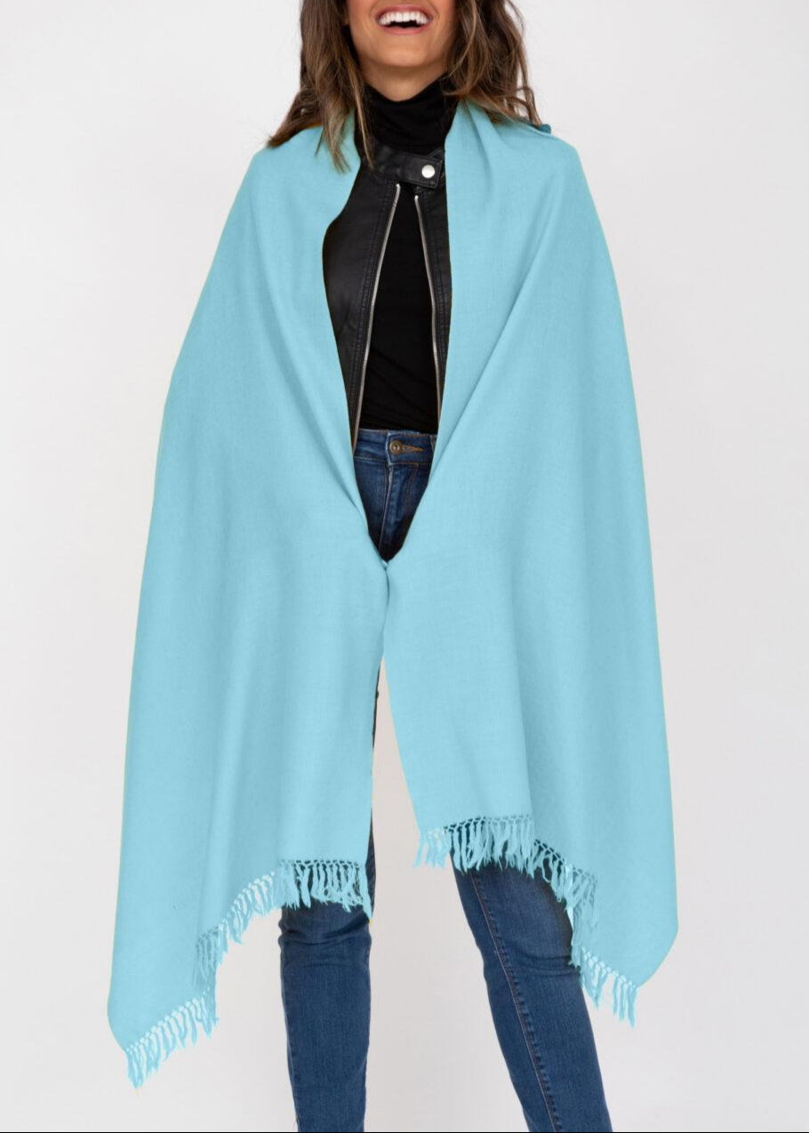 Ethically Handwoven Merino Wool Blanket Scarf in Crystal Blue - likemary