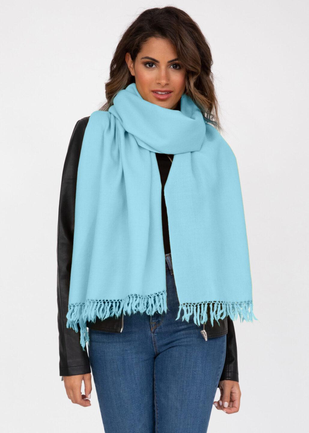 Ethically Handwoven Merino Wool Blanket Scarf in Crystal Blue - likemary