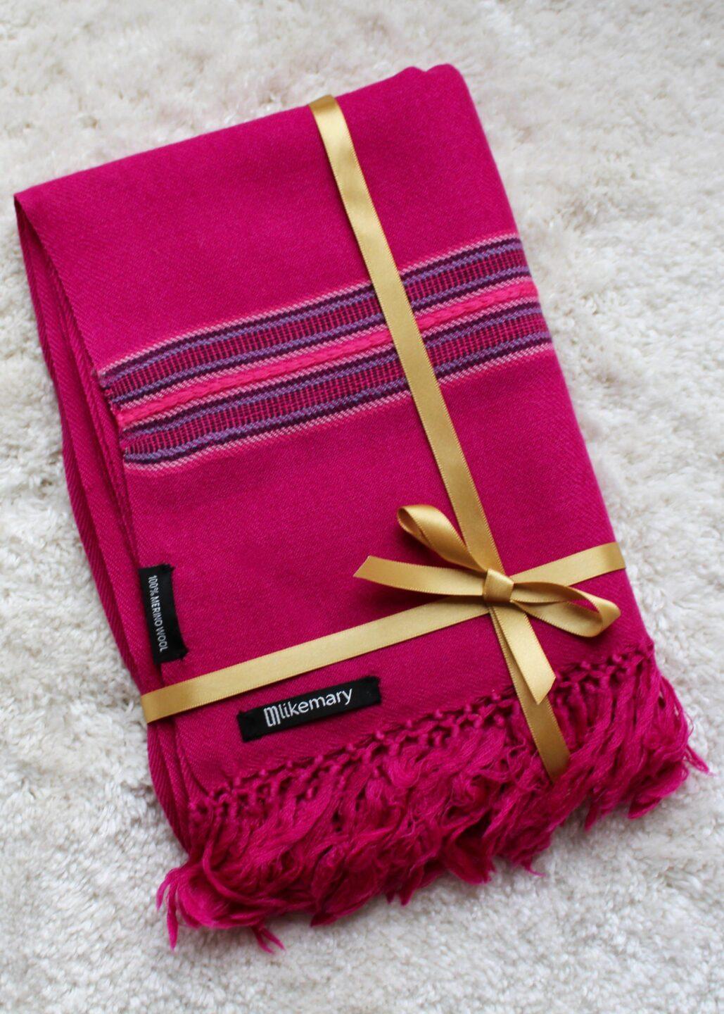 Ethically Handwoven Merino Wool Blanket Scarf in Fuchsia Pink Mansi - likemary