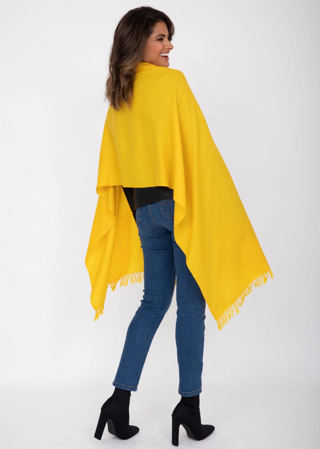 Ethically Handwoven Merino Wool Blanket Scarf in Inca Yellow - likemary