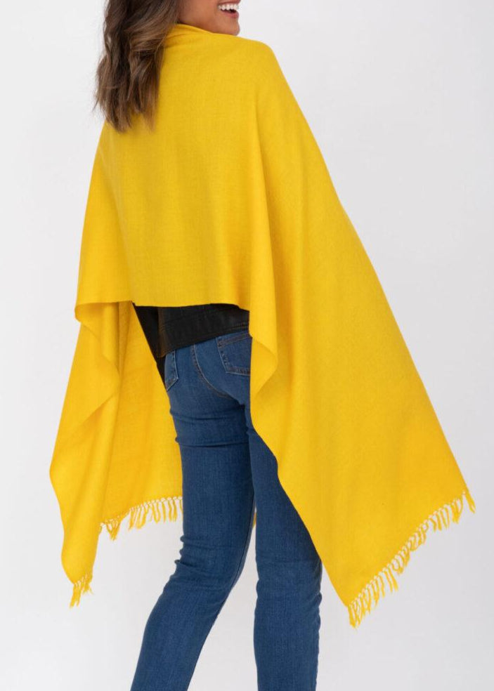 Ethically Handwoven Merino Wool Blanket Scarf in Inca Yellow - likemary