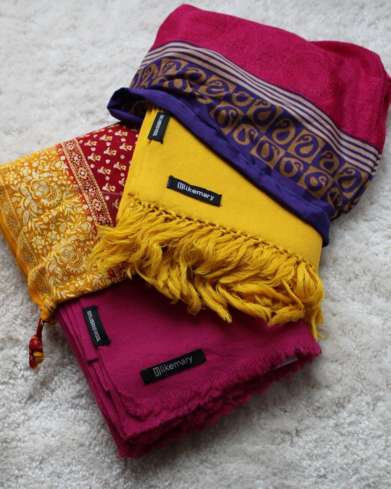 Ethically Handwoven Merino Wool Blanket Scarf in Inca Yellow - likemary