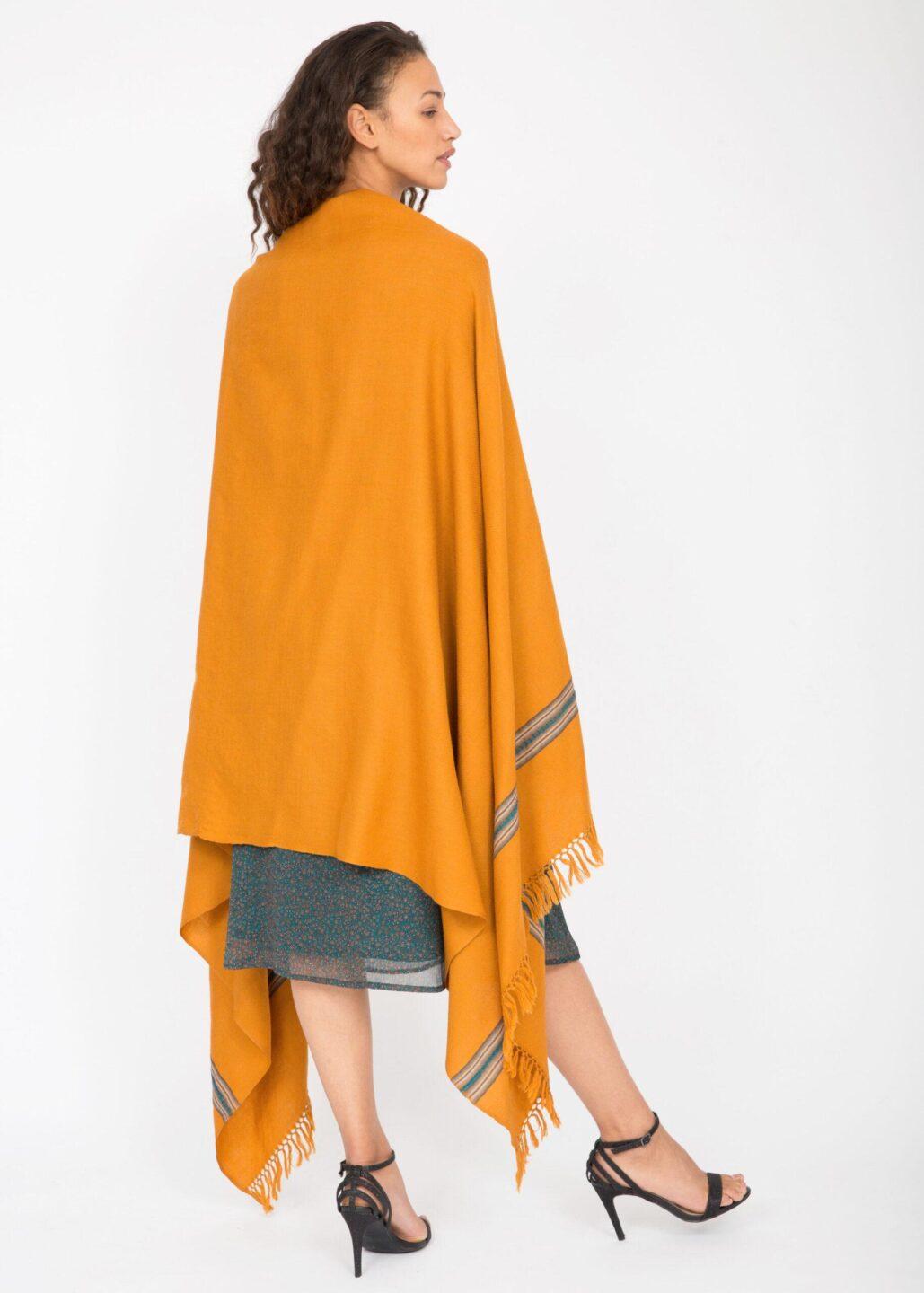 Ethically Handwoven Merino Wool Blanket Scarf in Mustard Yellow Mansi - likemary
