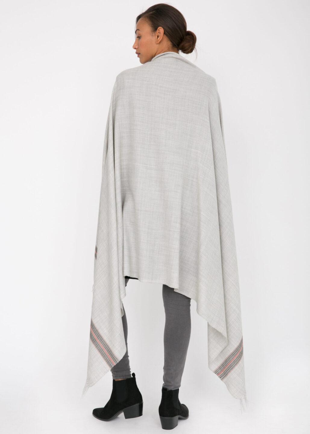 Ethically Handwoven Merino Wool Blanket Scarf in Stone Grey Mansi - likemary