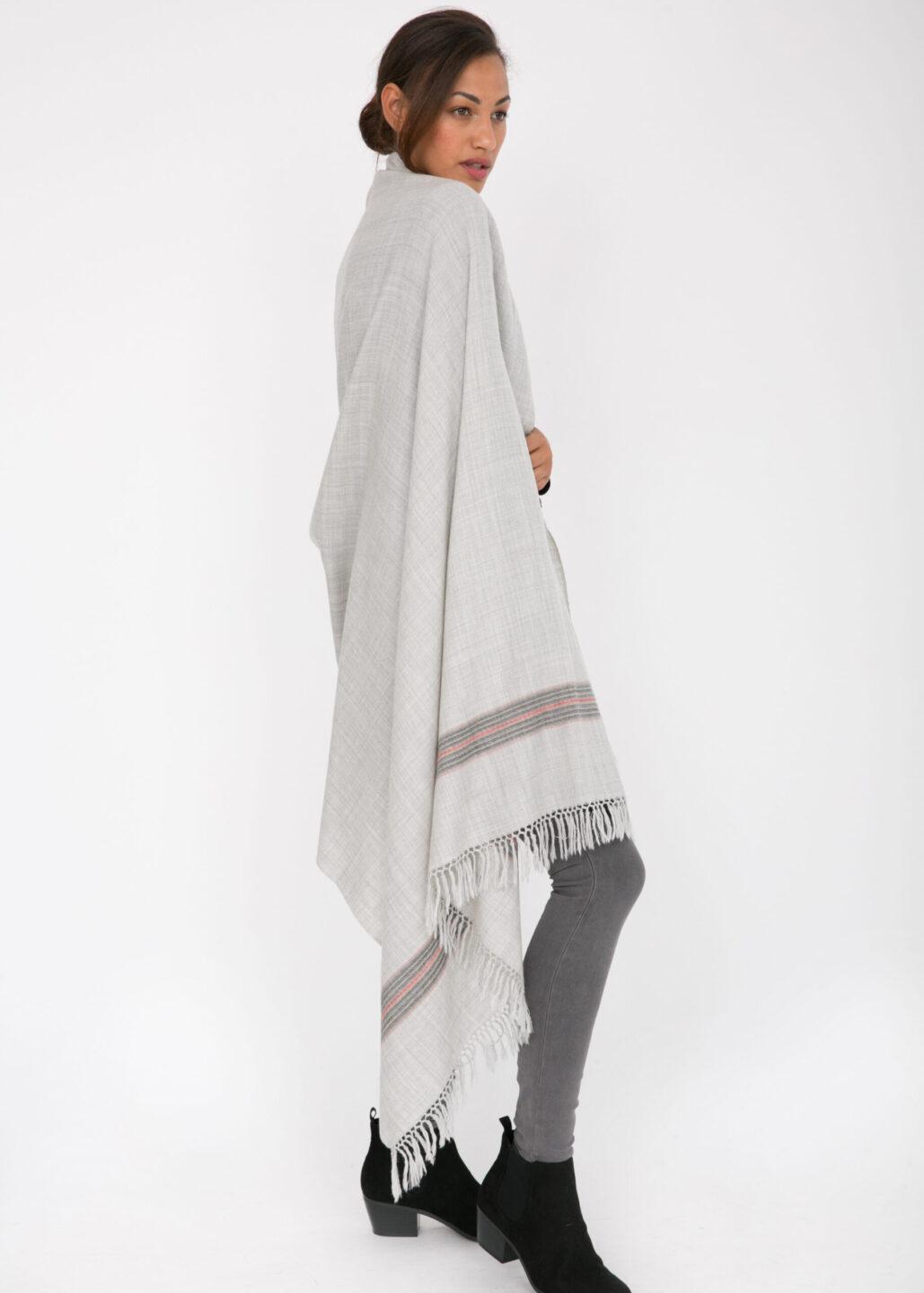 Ethically Handwoven Merino Wool Blanket Scarf in Stone Grey Mansi - likemary