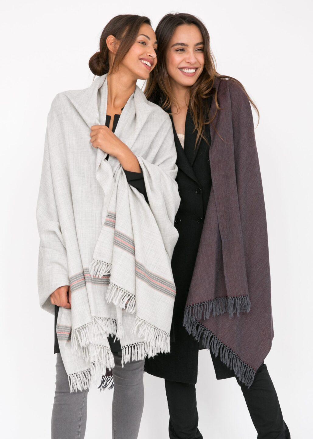 Ethically Handwoven Merino Wool Blanket Scarf in Stone Grey Mansi - likemary