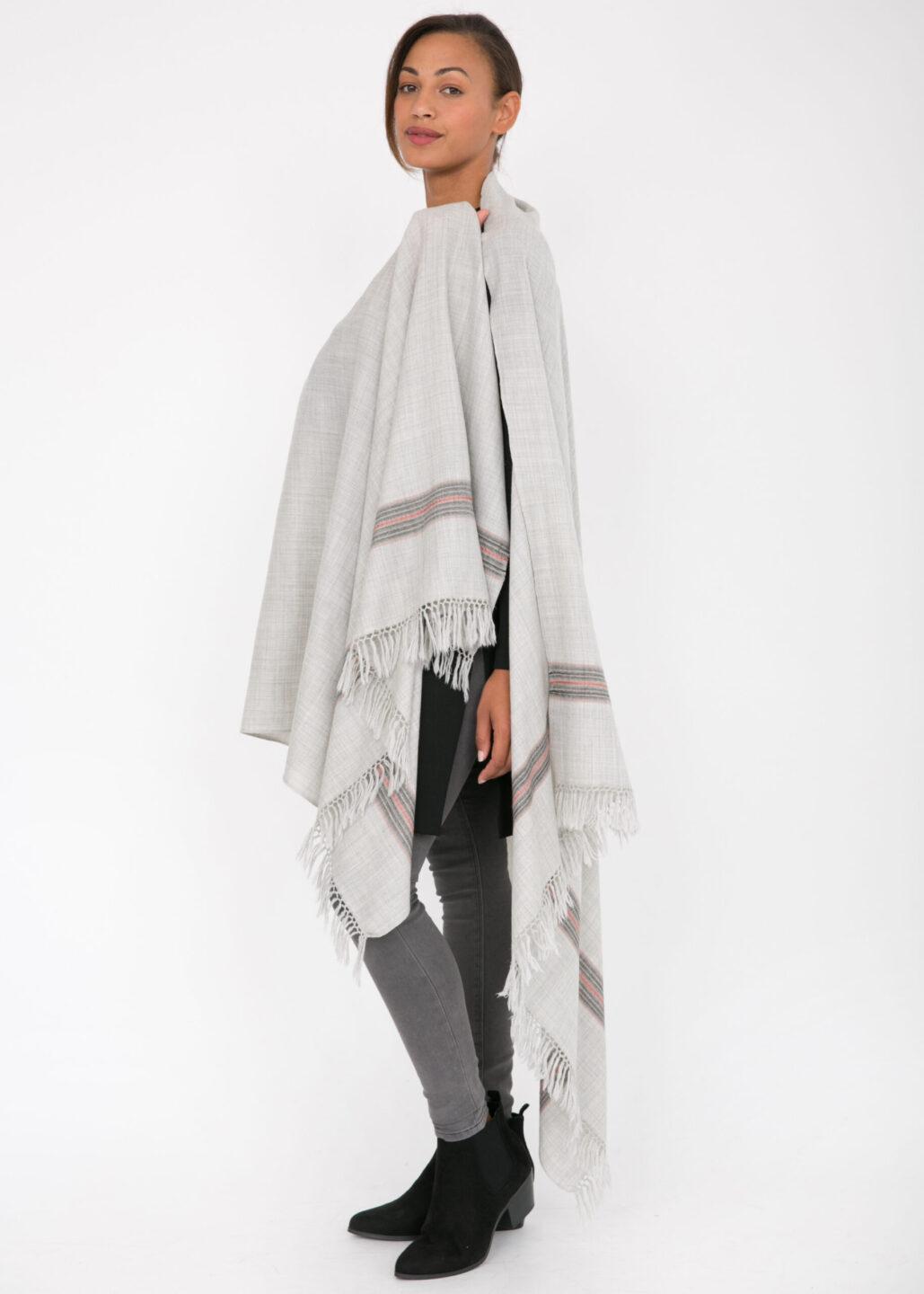 Ethically Handwoven Merino Wool Blanket Scarf in Stone Grey Mansi - likemary