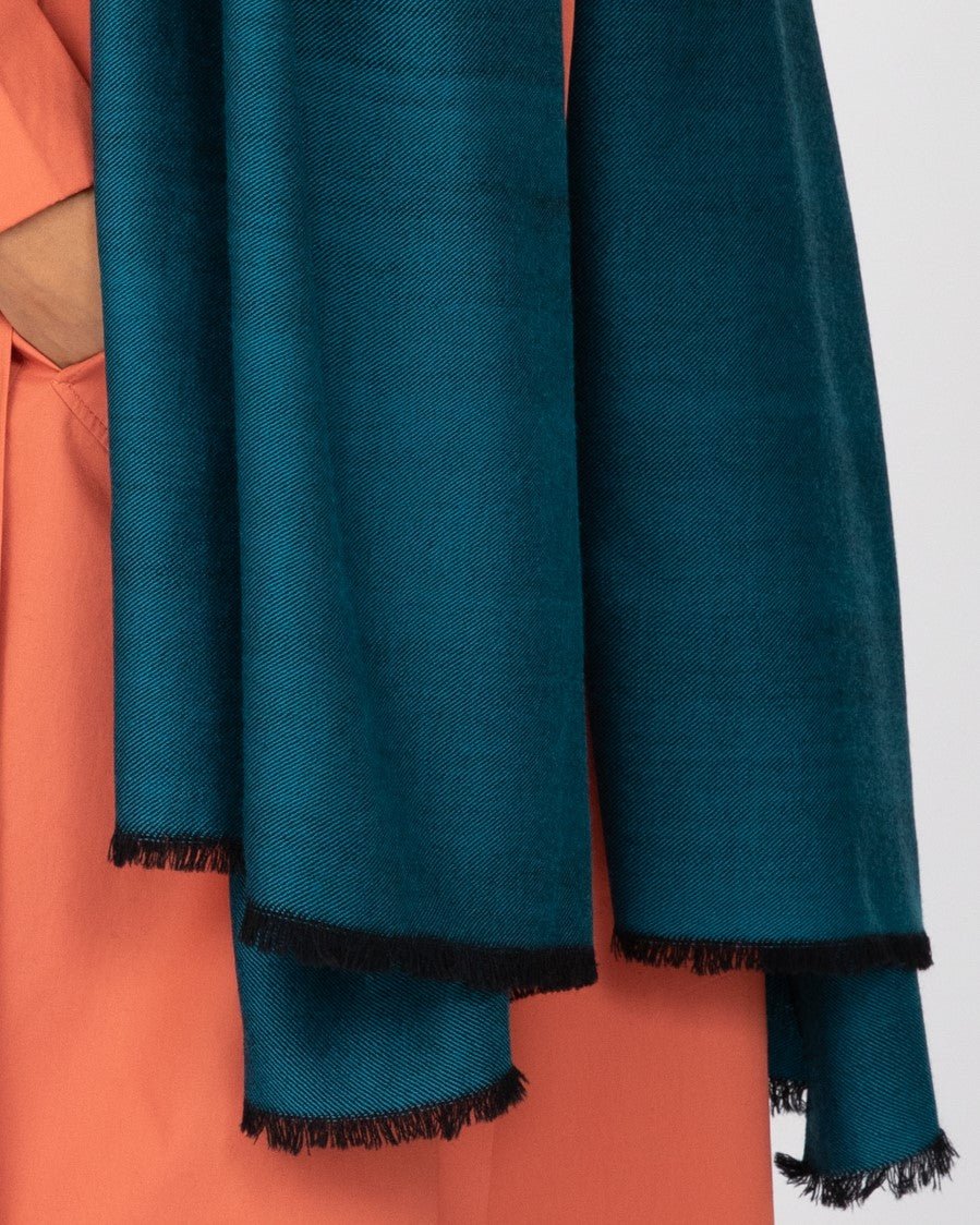 Ethically Handwoven Merino Wool Blanket Scarf in Teal Twill Mix - likemary