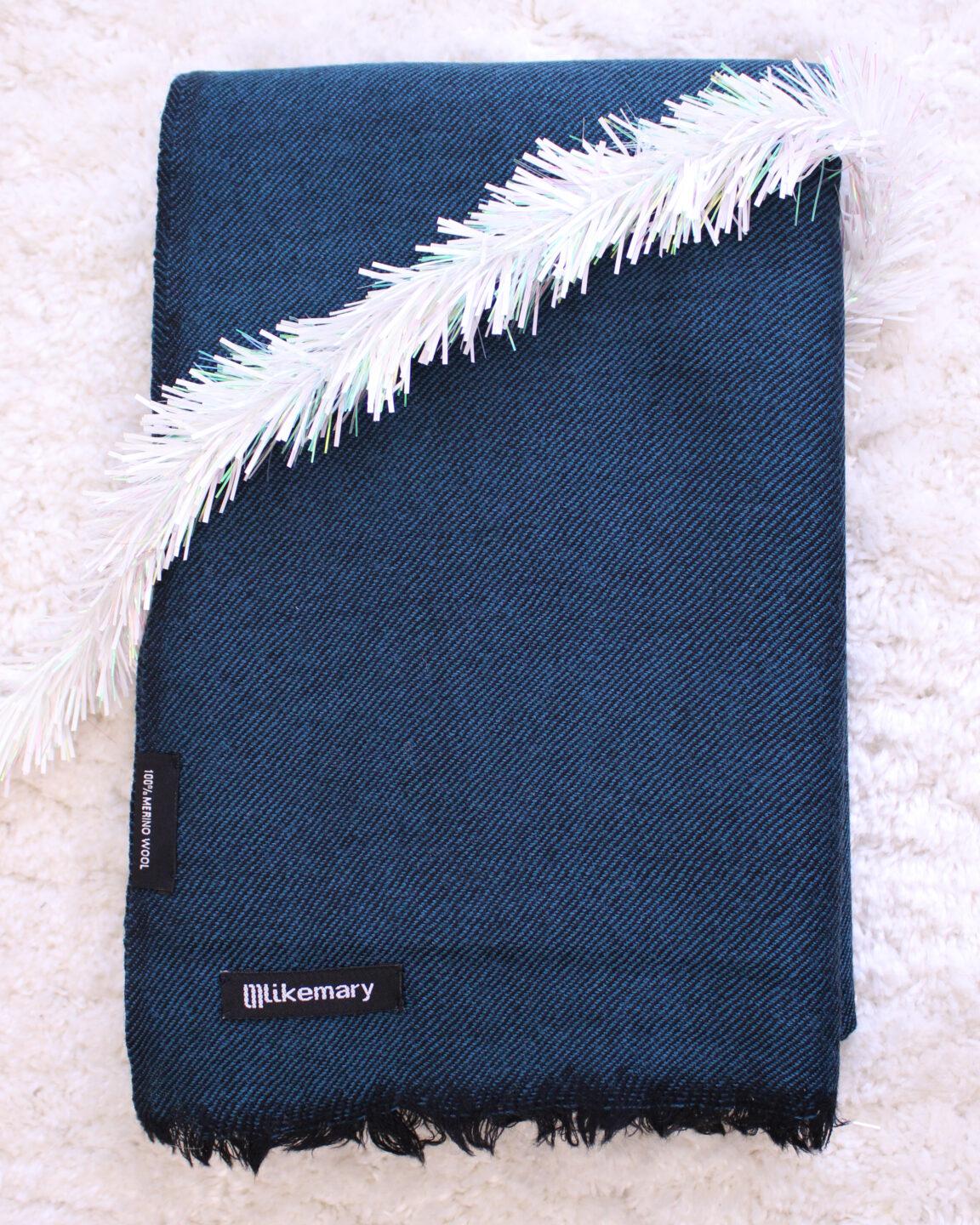 Ethically Handwoven Merino Wool Blanket Scarf in Teal Twill Mix - likemary