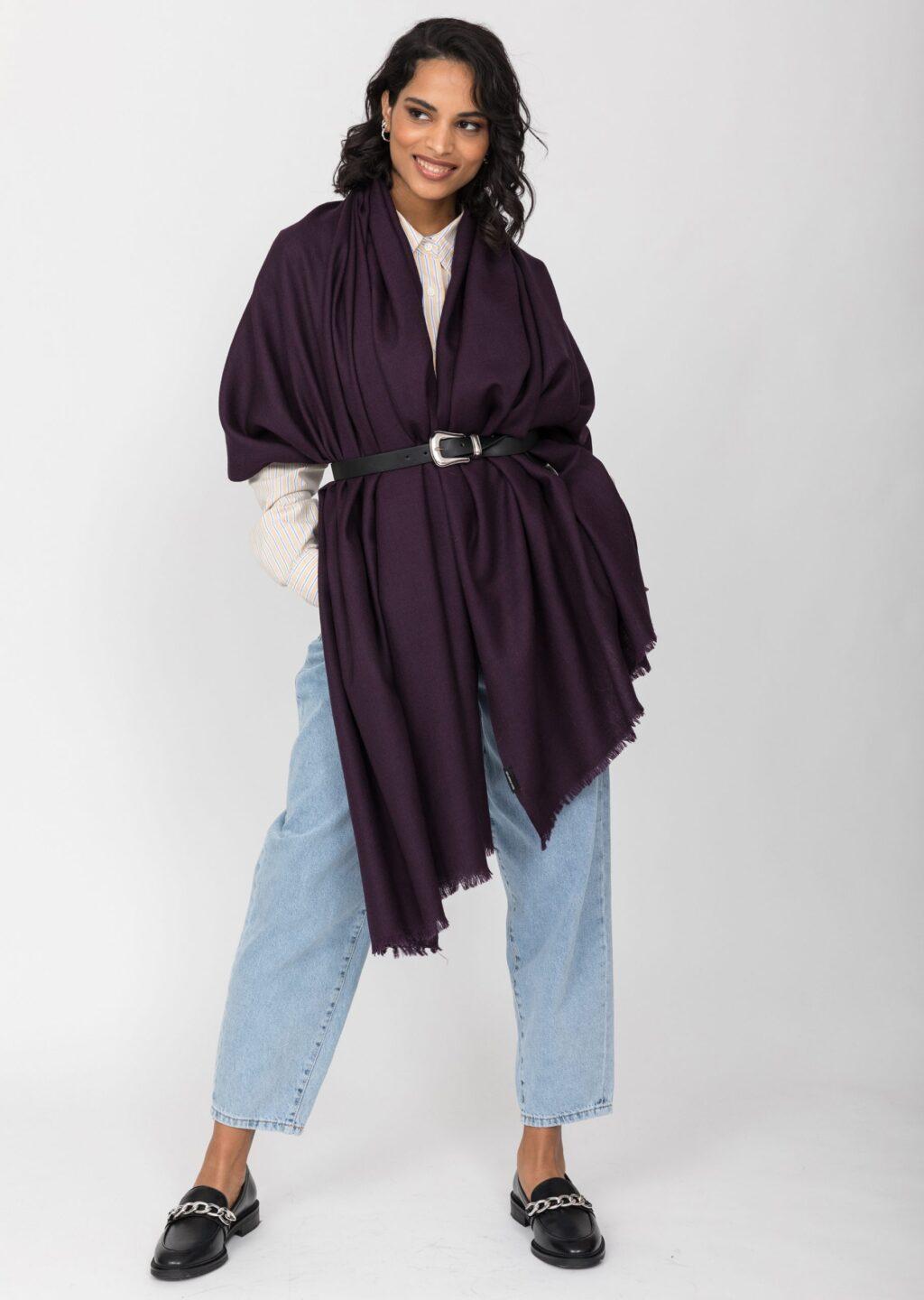 Ethically Handwoven Multi - Use Merino Wool Blanket Scarf in Purple - likemary
