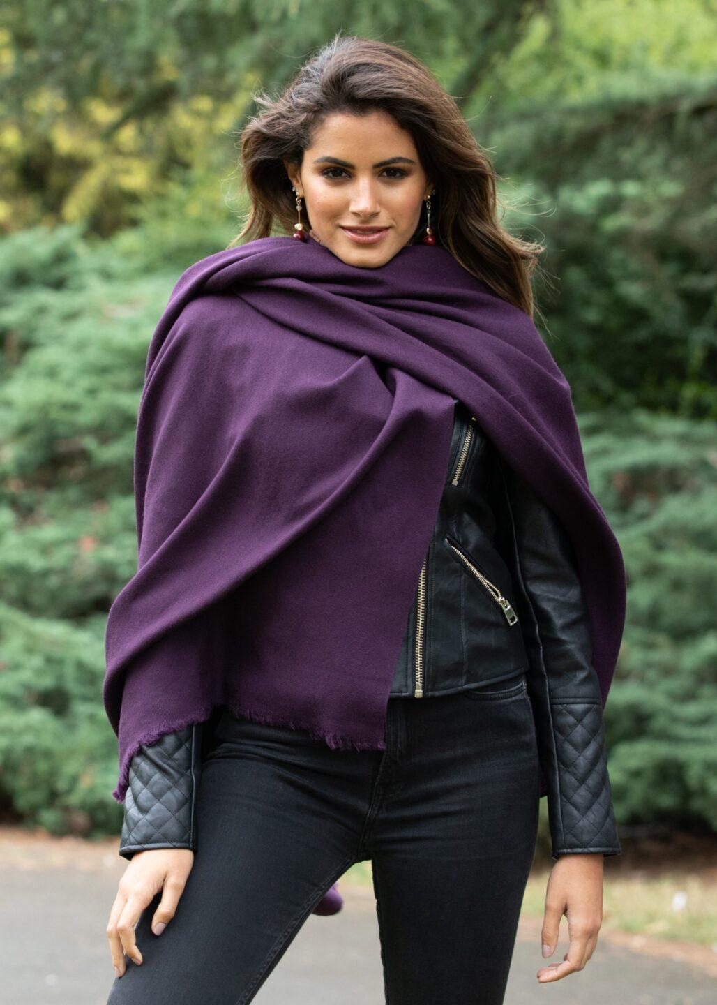 Ethically Handwoven Multi - Use Merino Wool Blanket Scarf in Purple - likemary
