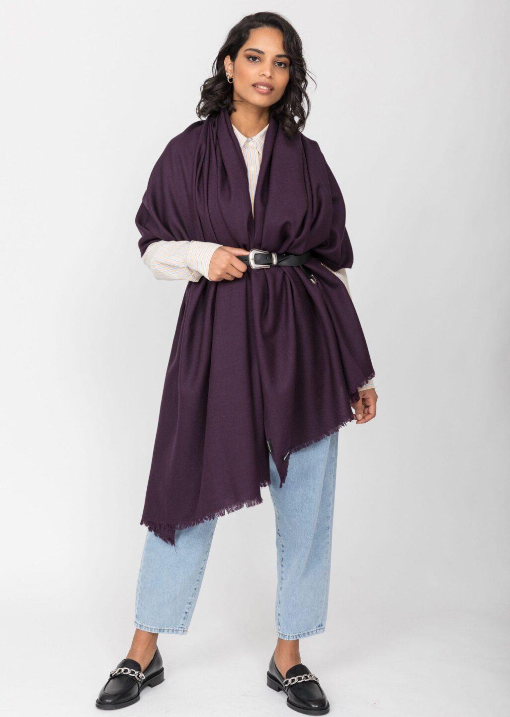 Ethically Handwoven Multi - Use Merino Wool Blanket Scarf in Purple - likemary