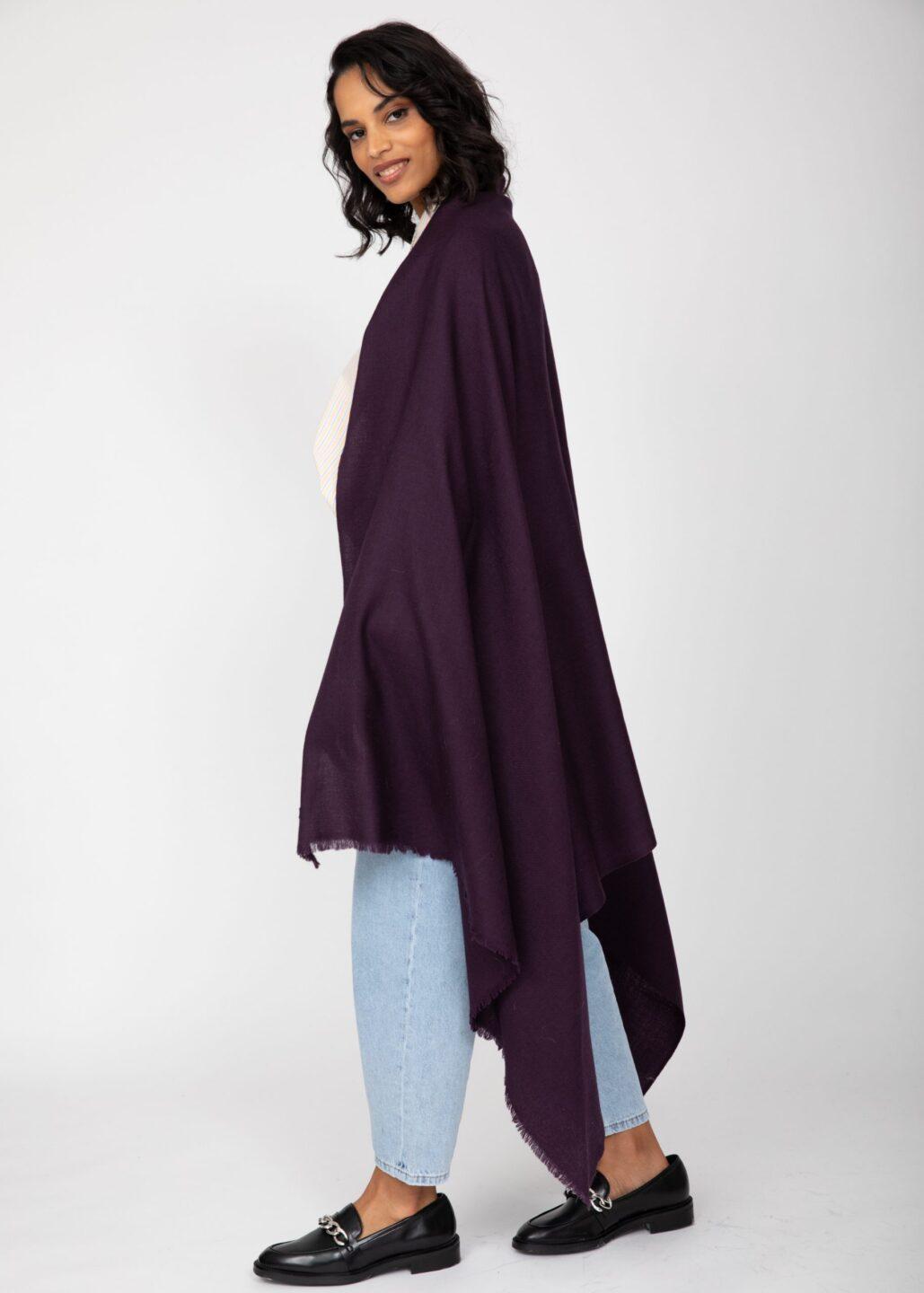 Ethically Handwoven Multi - Use Merino Wool Blanket Scarf in Purple - likemary