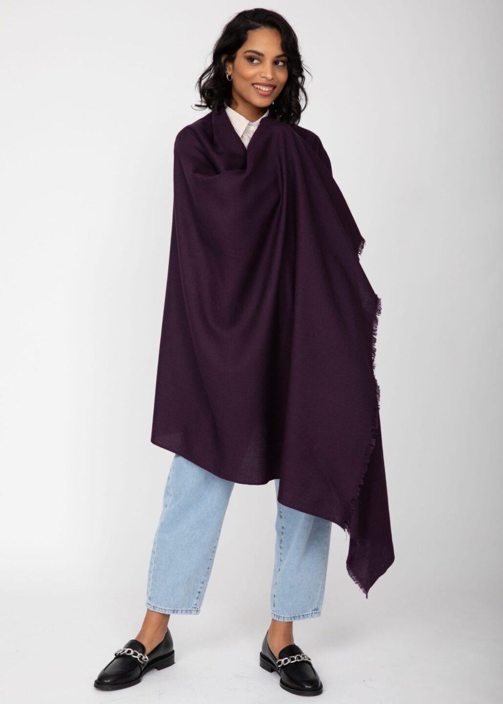 Ethically Handwoven Multi - Use Merino Wool Blanket Scarf in Purple - likemary