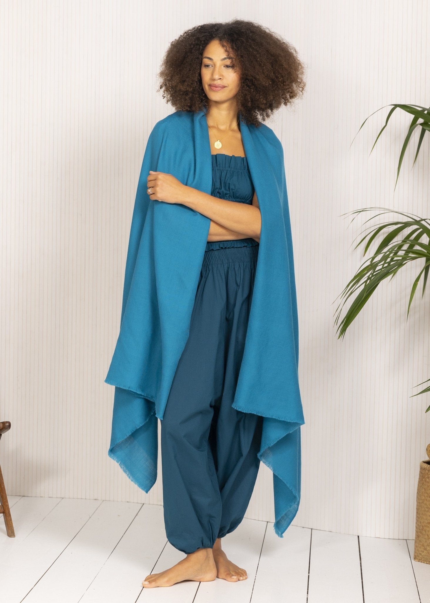 Ethically Handwoven Multi - Use Merino Wool Blanket Scarf in Turquoise - likemary