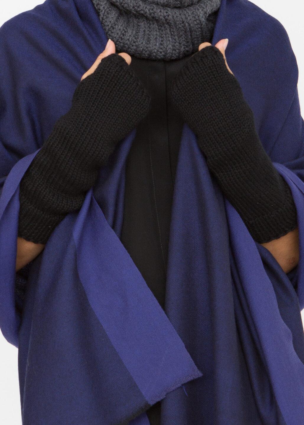 Ethically Made Merino Wool Long Fingerless Gloves in Black - likemary