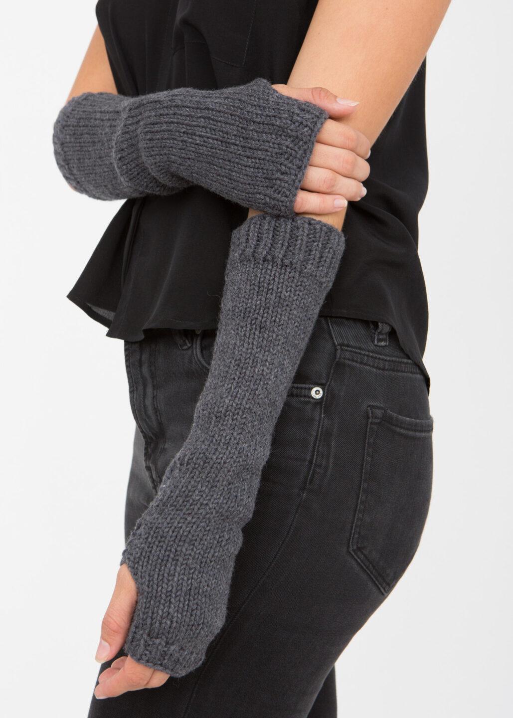 Ethically Made Merino Wool Long Fingerless Gloves in Charcoal Grey - likemary