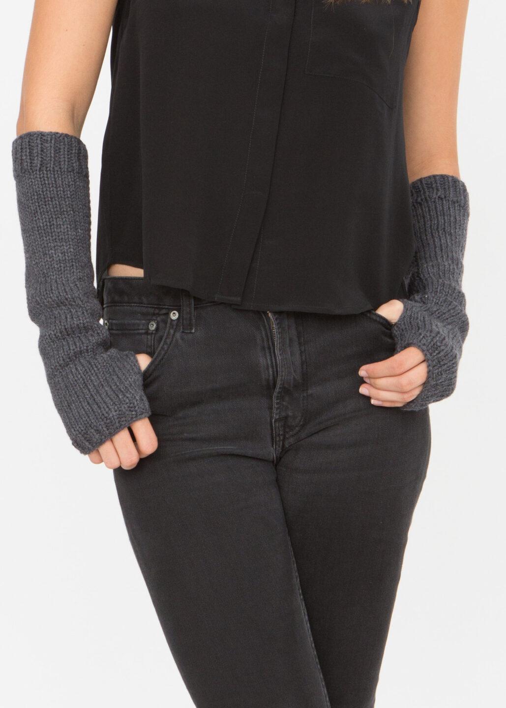 Ethically Made Merino Wool Long Fingerless Gloves in Charcoal Grey - likemary