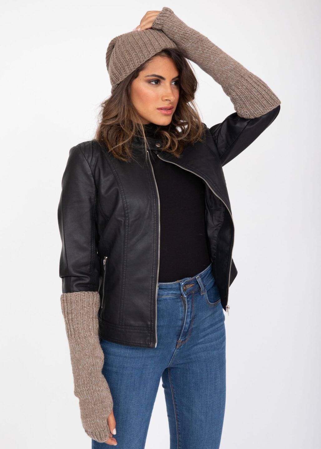 Ethically Made Merino Wool Long Fingerless Gloves in Mocha Brown - likemary