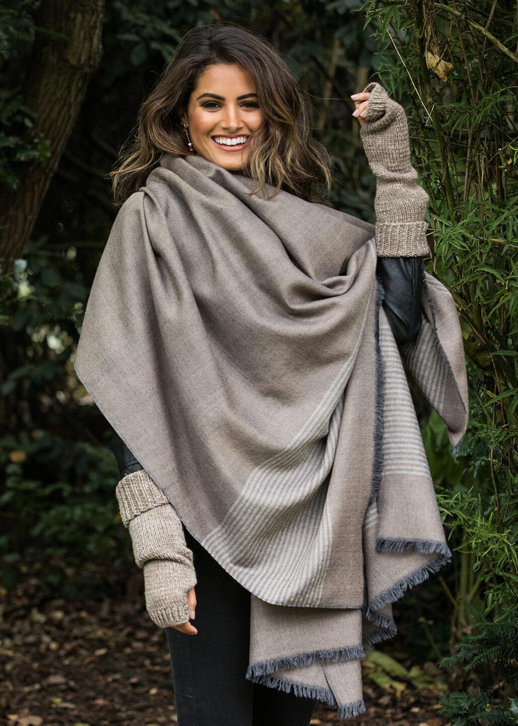 Ethically Made Merino Wool Long Fingerless Gloves in Mocha Brown - likemary