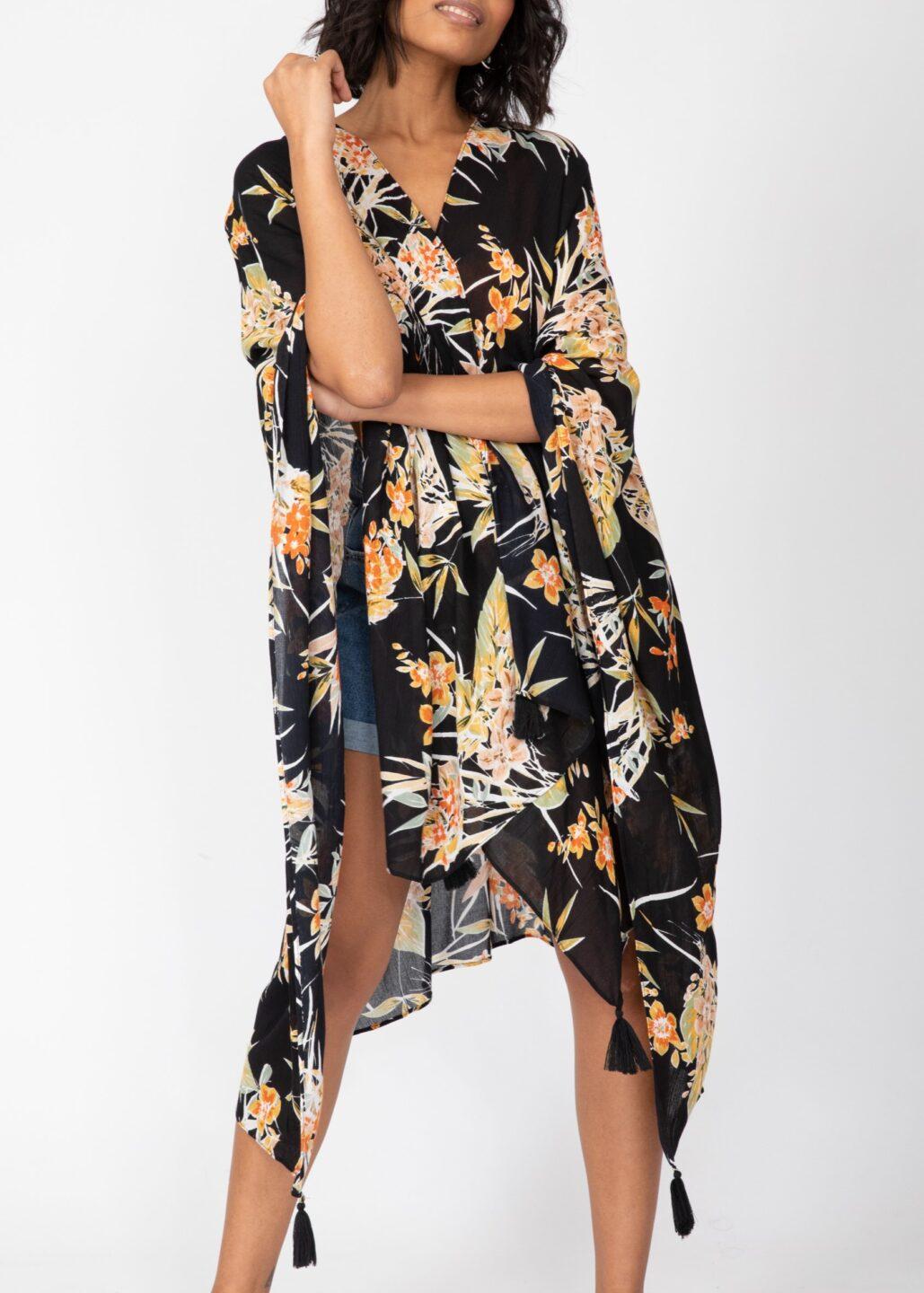 Floral Print Convertible Kimono Scarf - likemary