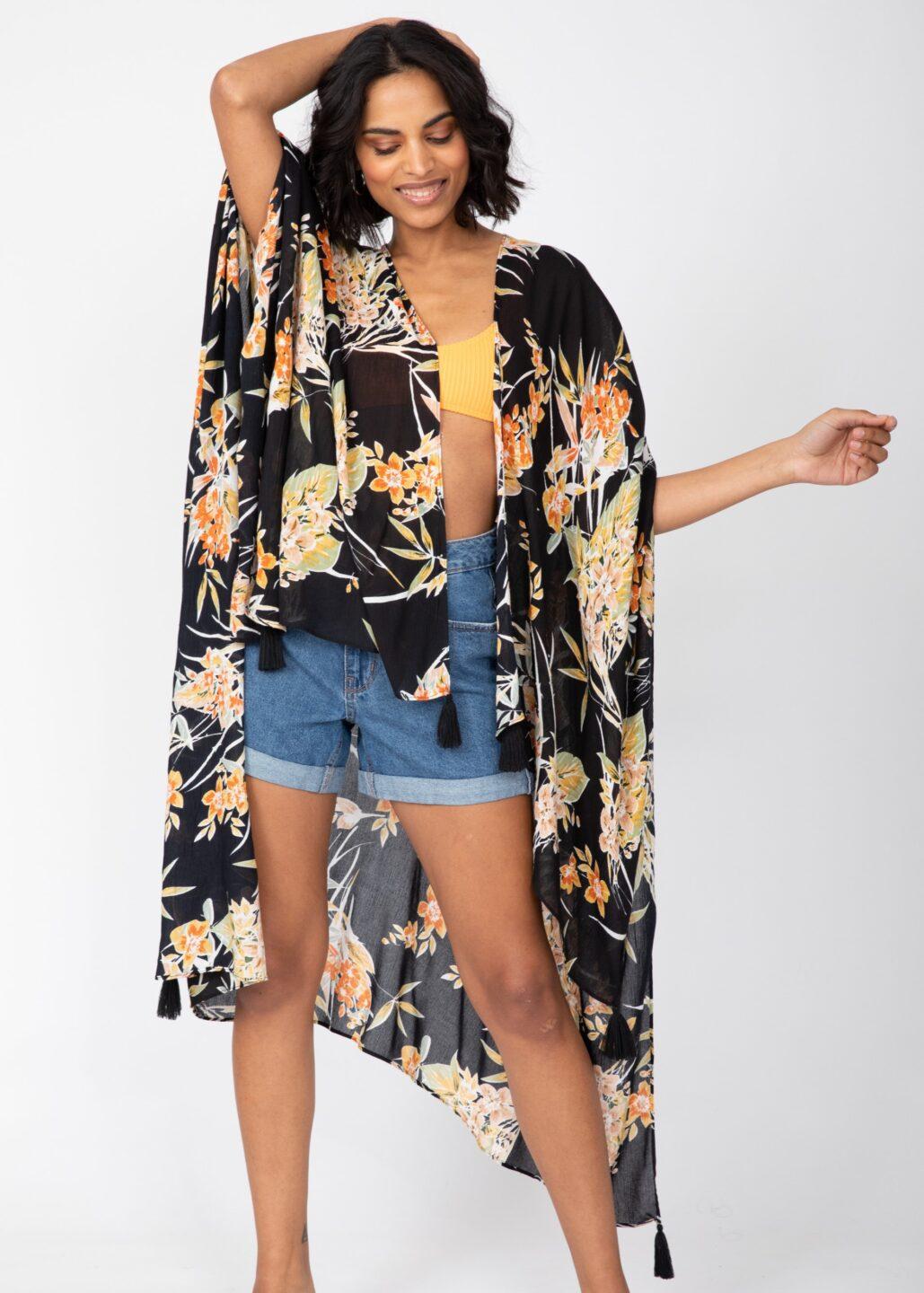 Floral Print Convertible Kimono Scarf - likemary