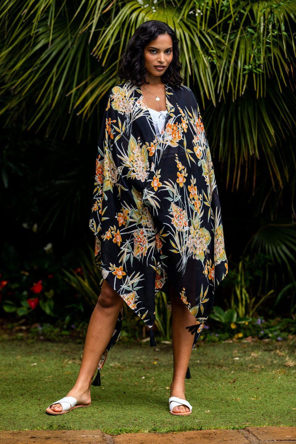 Floral Print Convertible Kimono Scarf - likemary