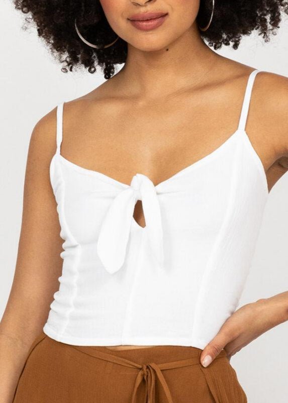 Front Tie Crop Cami Top in White - likemary