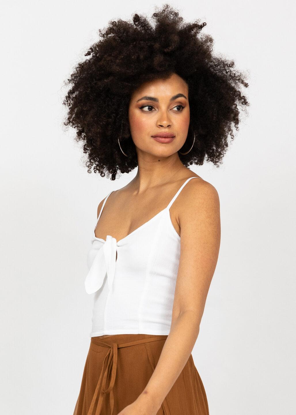 Front Tie Crop Cami Top in White - likemary