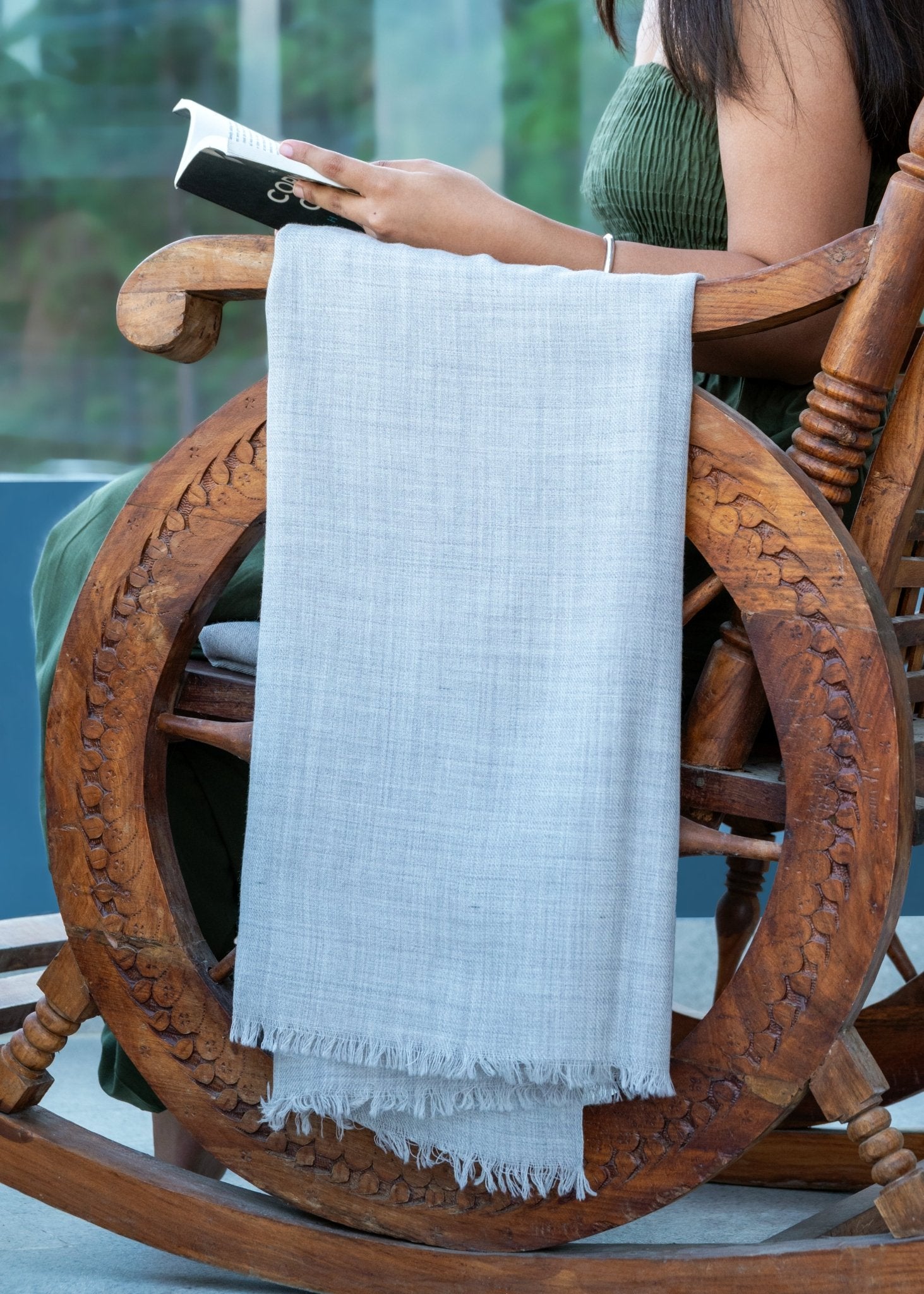 Grey Shawl Scarf - Handwoven Wool Blanket Scarf - likemary