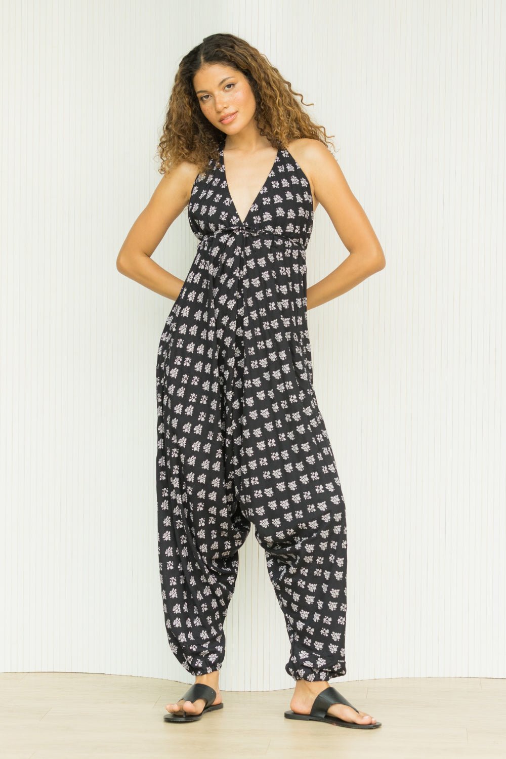 Black Fleurs Halter Harem Jumpsuit β clothing and accessories by likemary