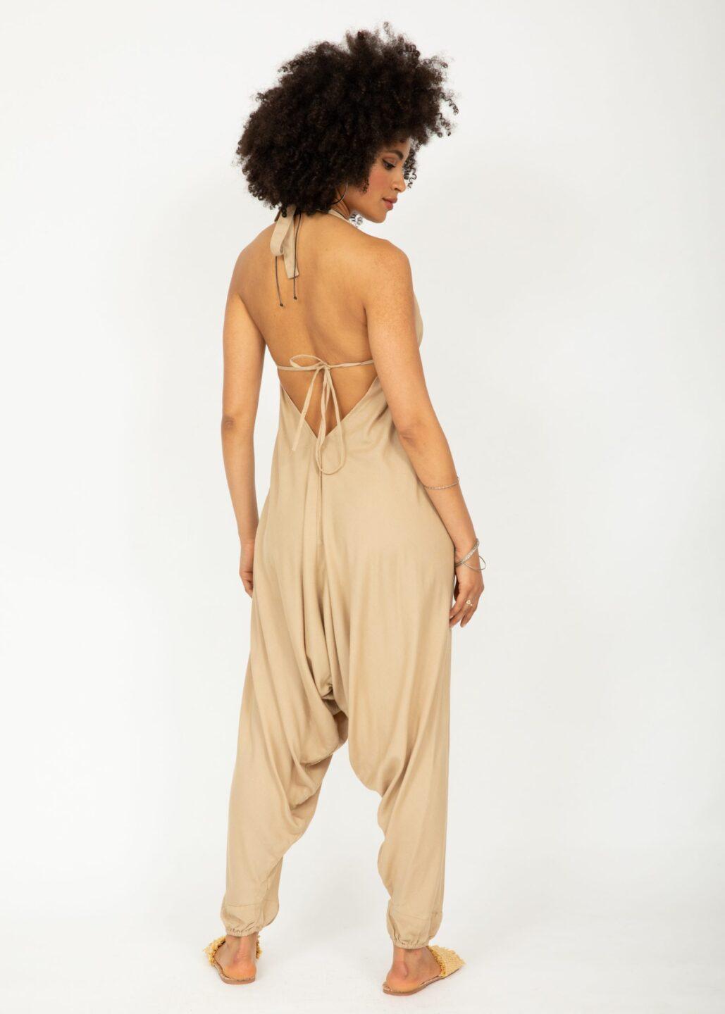 Halter Harem Jumpsuit Biscuit Beige - likemary