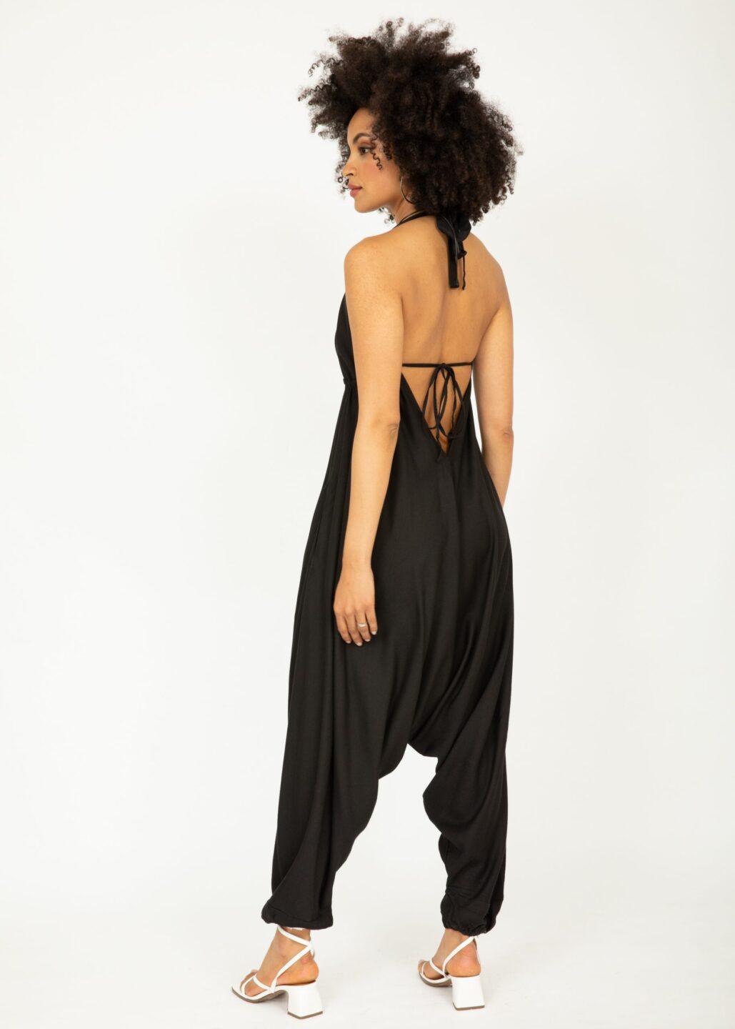 Halter Harem Jumpsuit Black - likemary