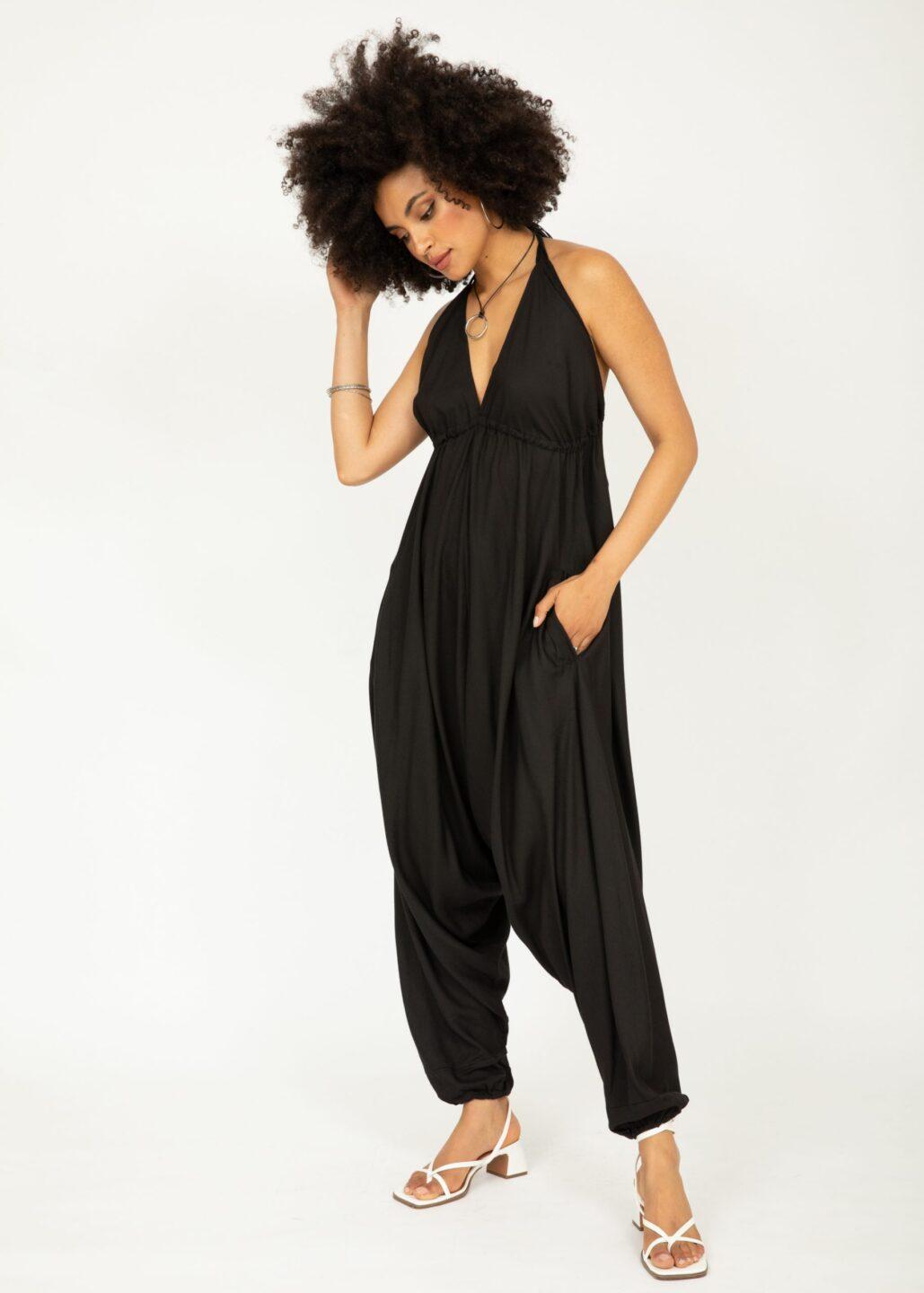 Halter Harem Jumpsuit Black - likemary