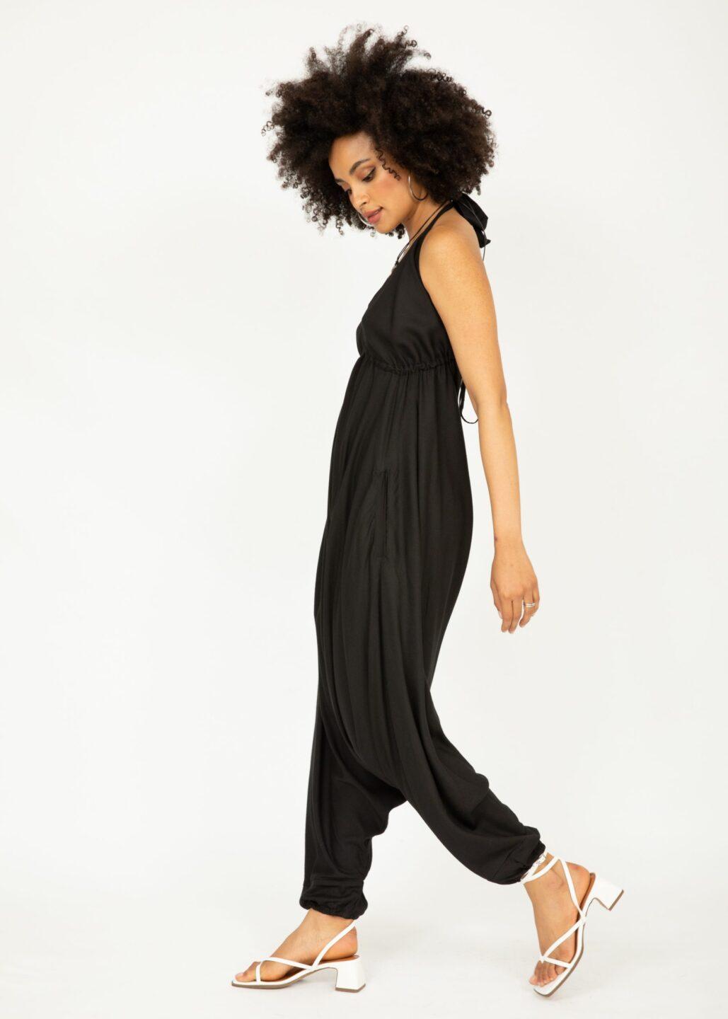 Halter Harem Jumpsuit Black - likemary