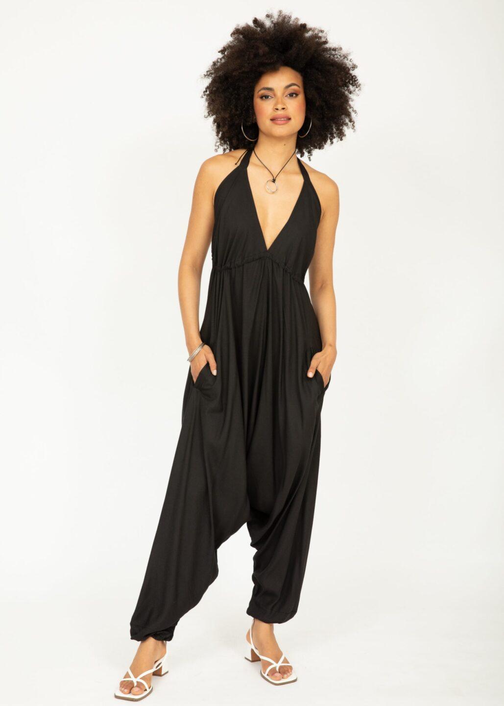 Halter Harem Jumpsuit Black - likemary