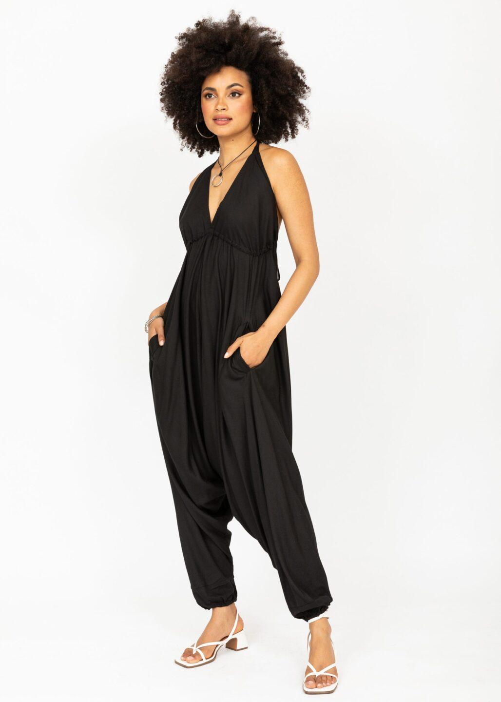 Halter Harem Jumpsuit Black - likemary