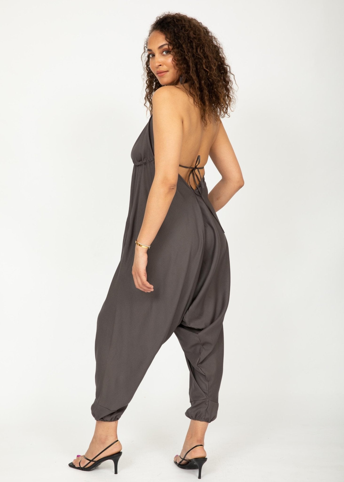 Halter Harem Jumpsuit Charcoal Grey - likemary