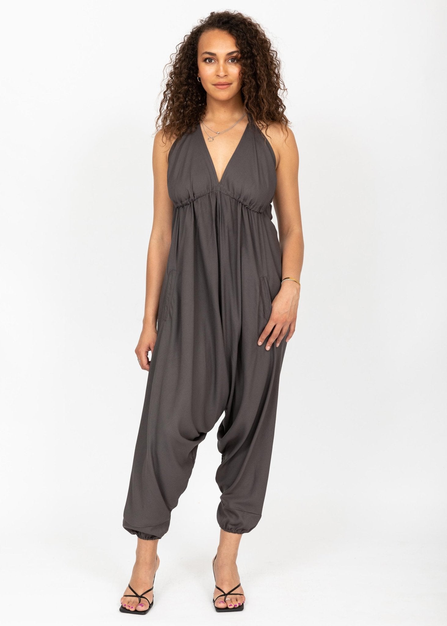Halter Harem Jumpsuit Charcoal Grey - likemary