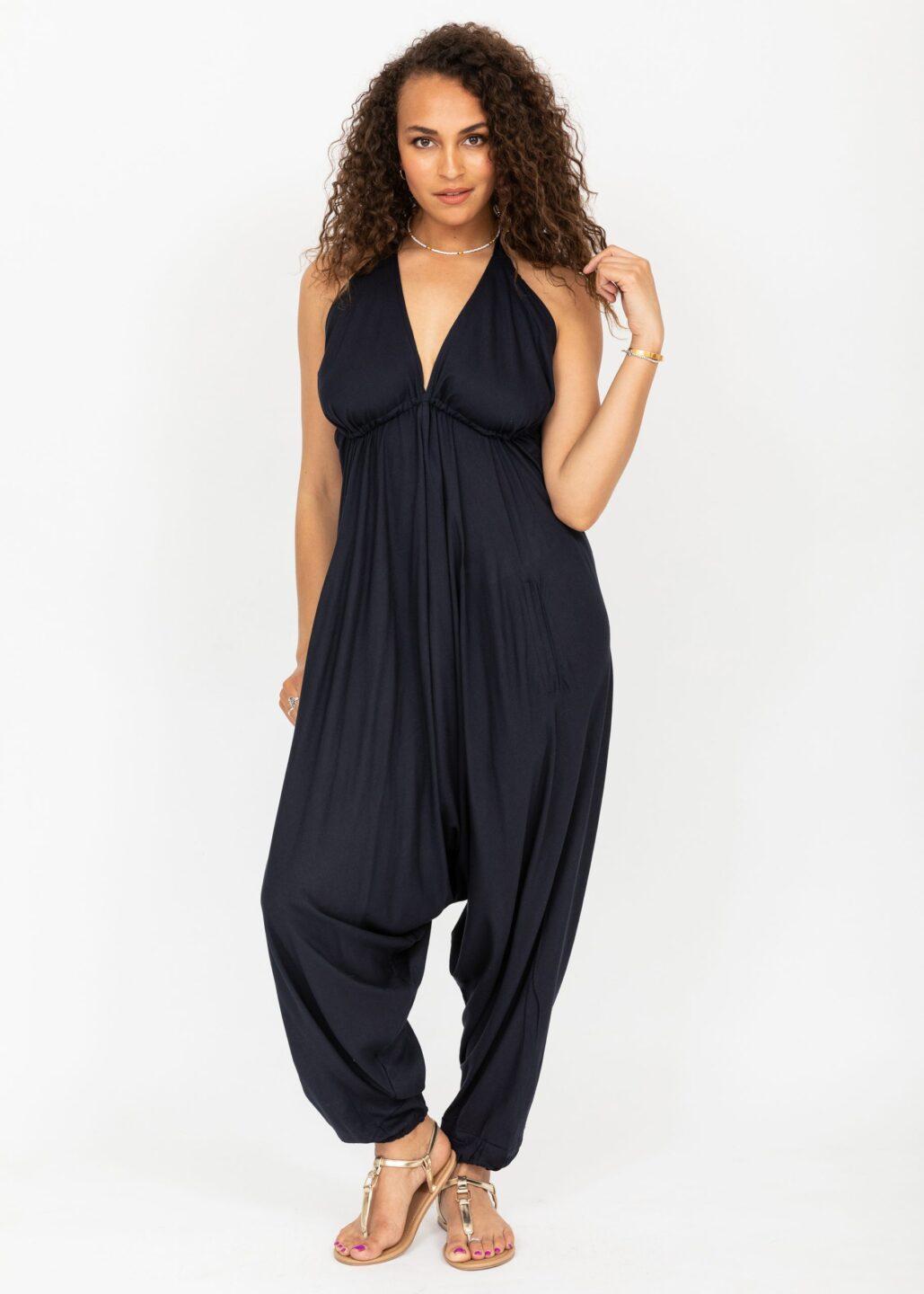 Halter Harem Jumpsuit Navy - likemary