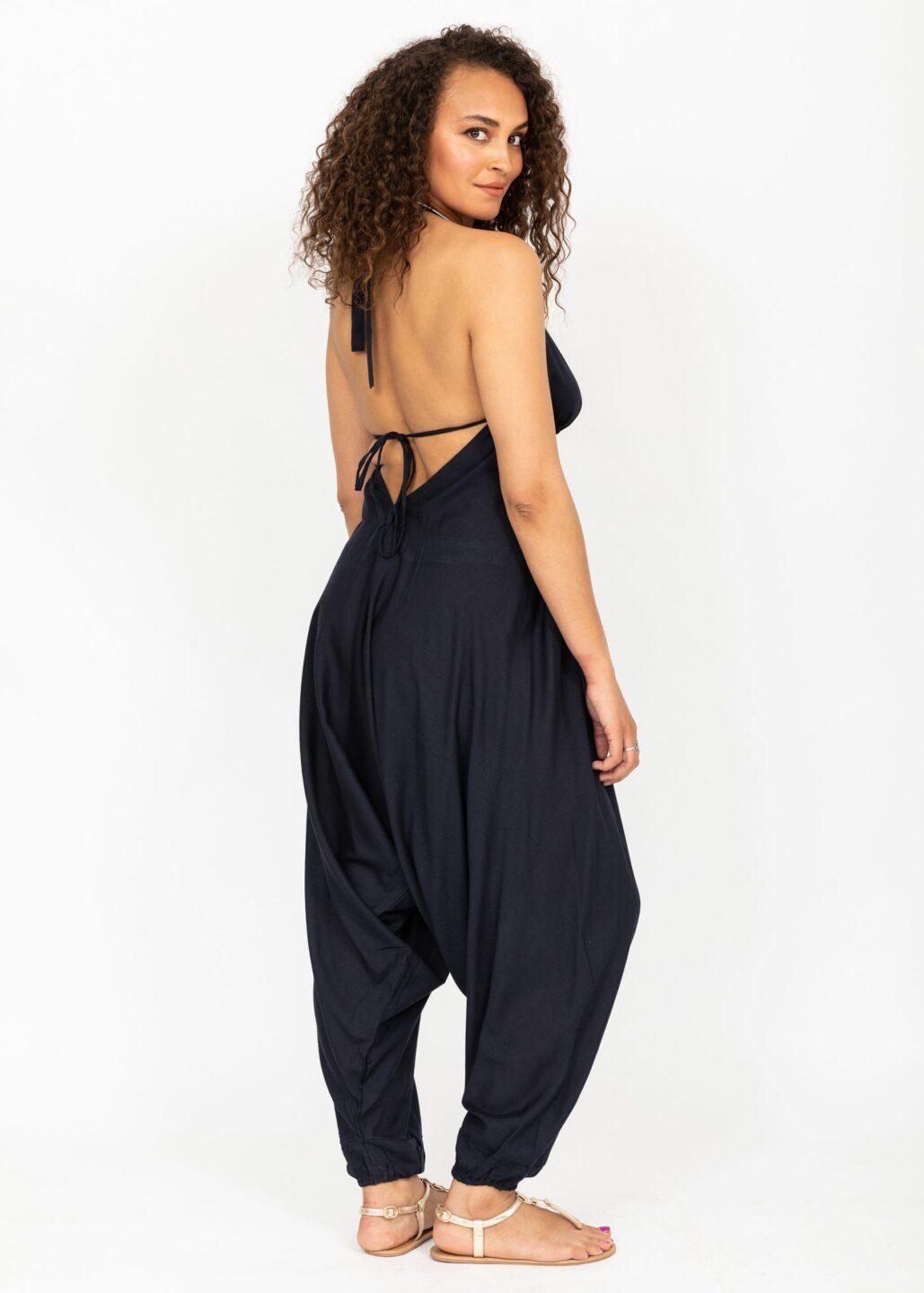 Halter Harem Jumpsuit Navy - likemary